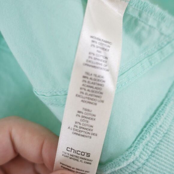 Chico's Size 1 Seafoam Green Full Zip Collared Jacket Waist Fitted Cotton Pocket - Picture 9 of 10